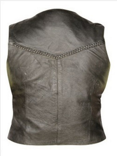 (image for) Ladies lambskin leather vest with braided yoke